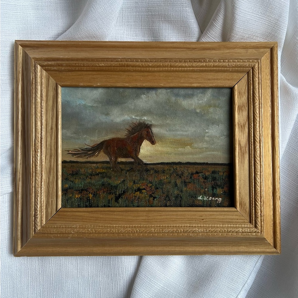 Framed Brown Horse Landscape Painting - Unknown Brand